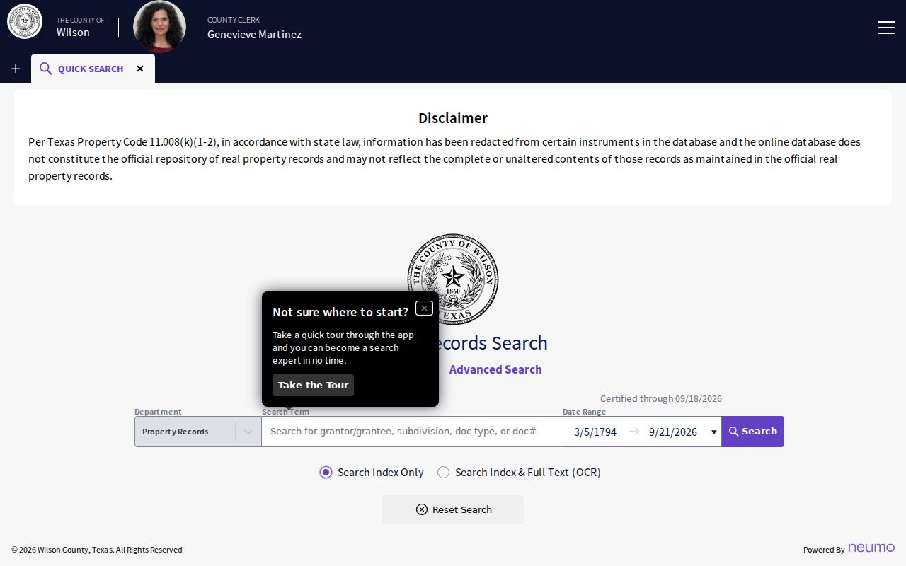 Wilson County official records search interface