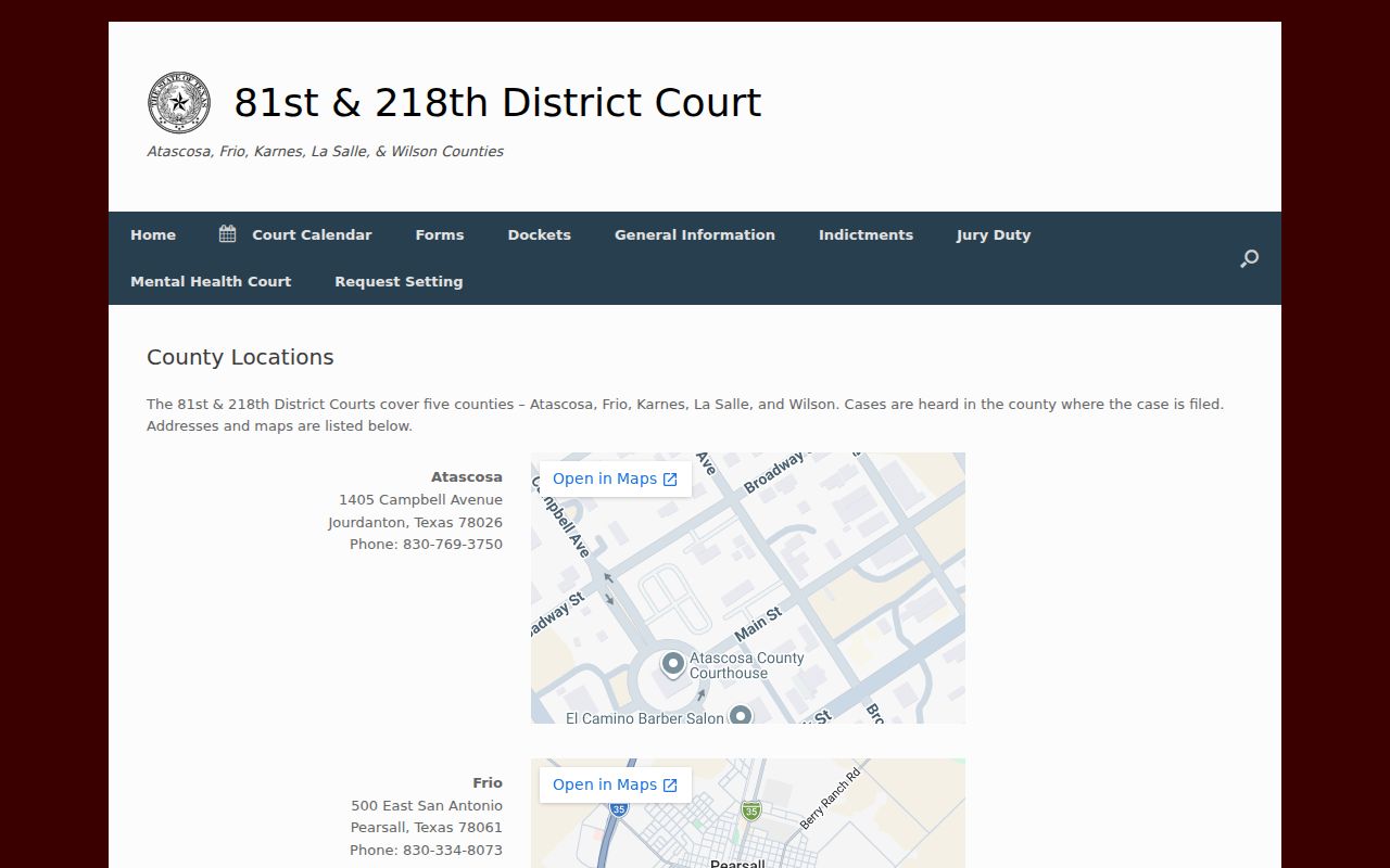 Wilson County court location block from the 81st and 218th District Courts