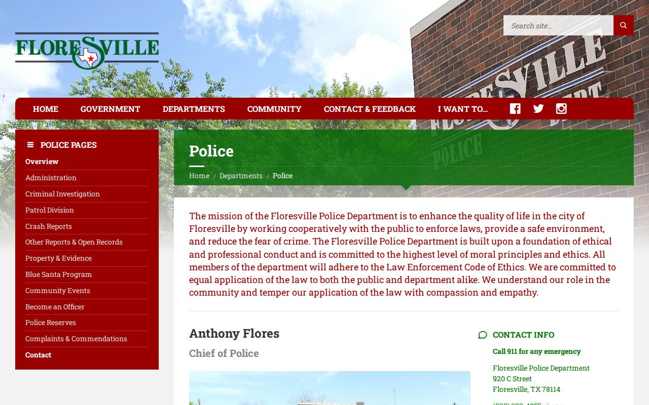 Floresville Police Department official contact page