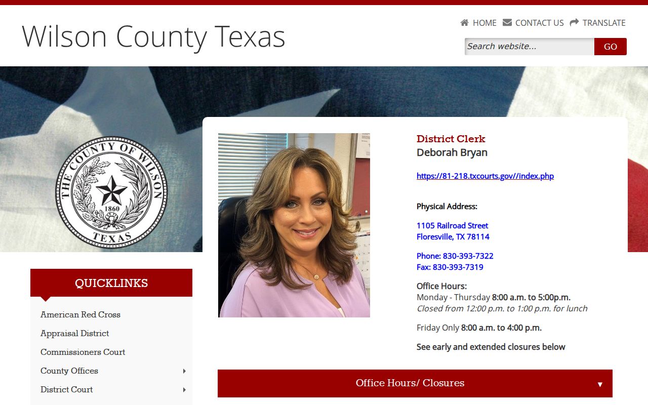 Wilson County District Clerk page with felony record and public portal information