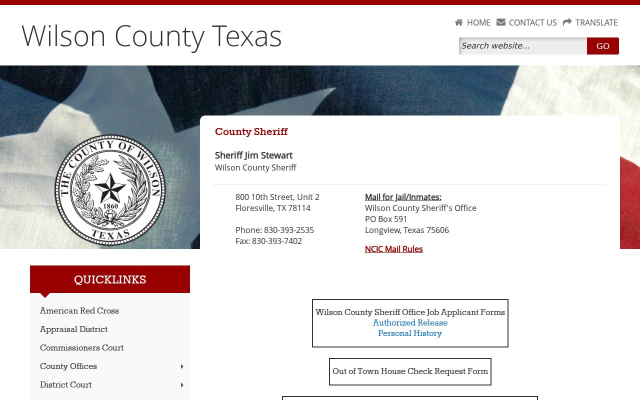 Official Wilson County Sheriff's Office contact page